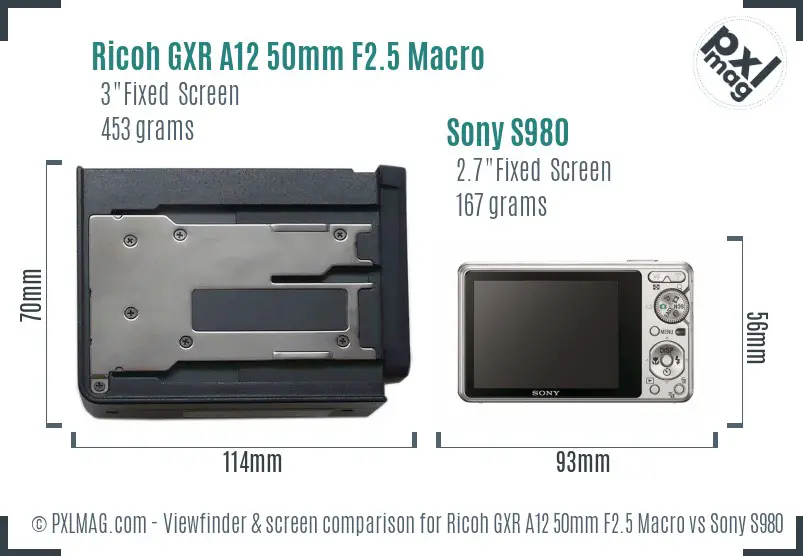 Ricoh GXR A12 50mm F2.5 Macro vs Sony S980 Screen and Viewfinder comparison