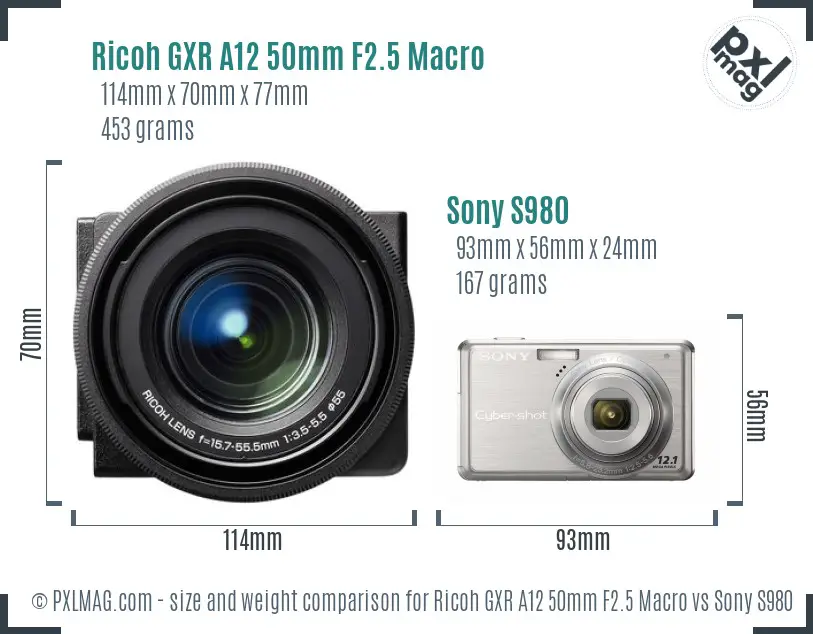 Ricoh GXR A12 50mm F2.5 Macro vs Sony S980 size comparison