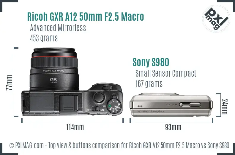 Ricoh GXR A12 50mm F2.5 Macro vs Sony S980 top view buttons comparison