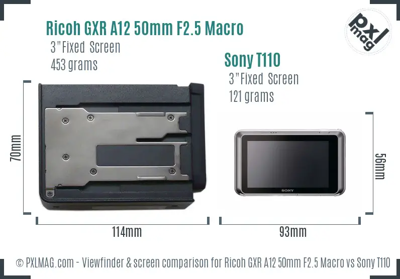Ricoh GXR A12 50mm F2.5 Macro vs Sony T110 Screen and Viewfinder comparison