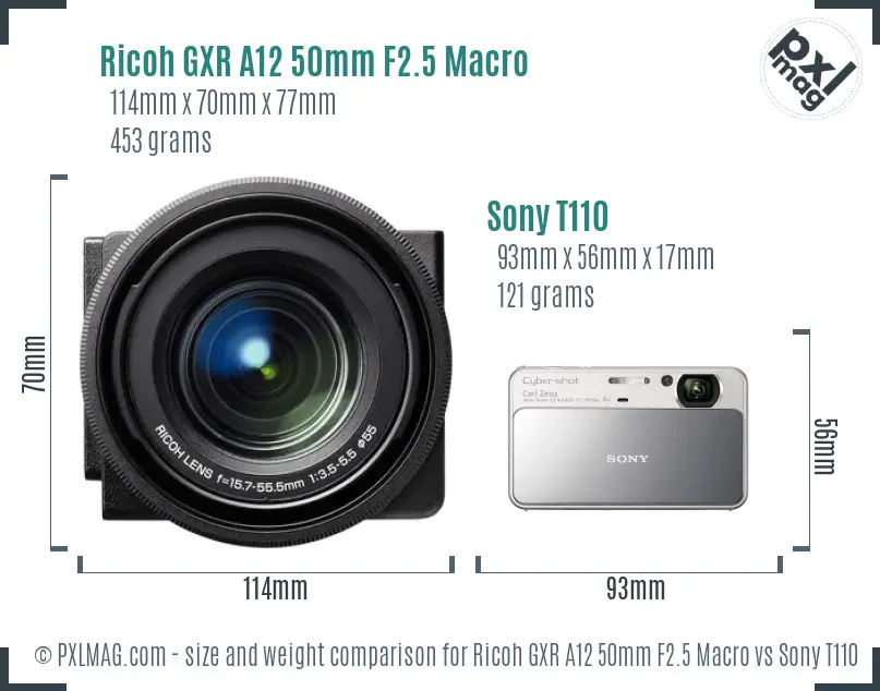 Ricoh GXR A12 50mm F2.5 Macro vs Sony T110 size comparison