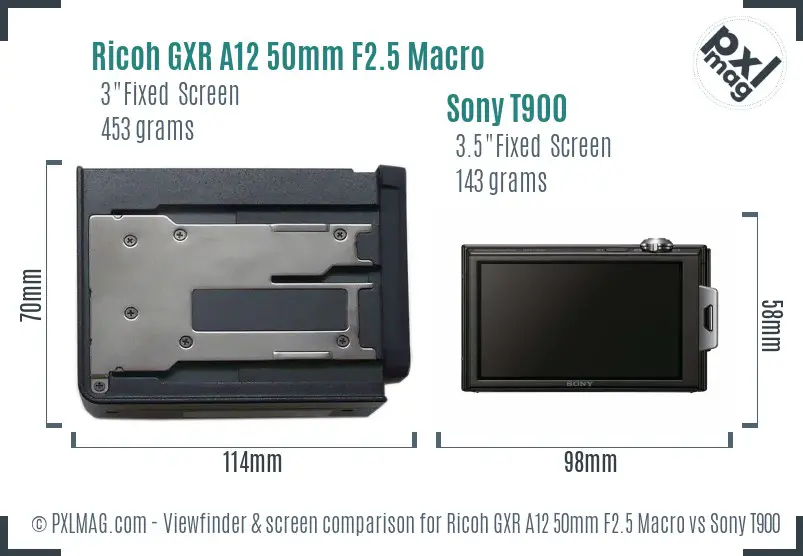 Ricoh GXR A12 50mm F2.5 Macro vs Sony T900 Screen and Viewfinder comparison