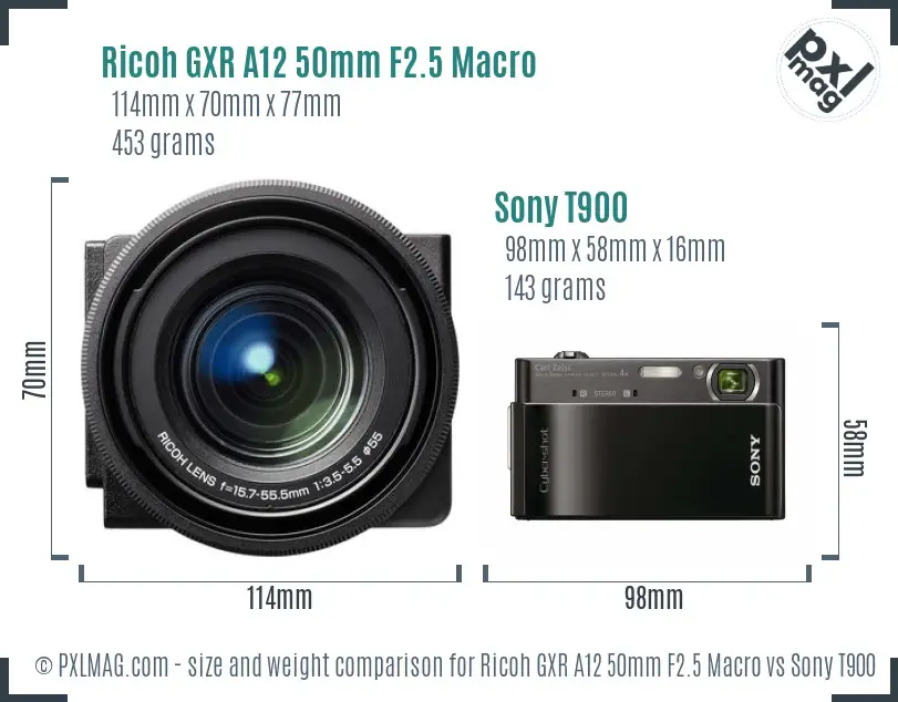 Ricoh GXR A12 50mm F2.5 Macro vs Sony T900 size comparison