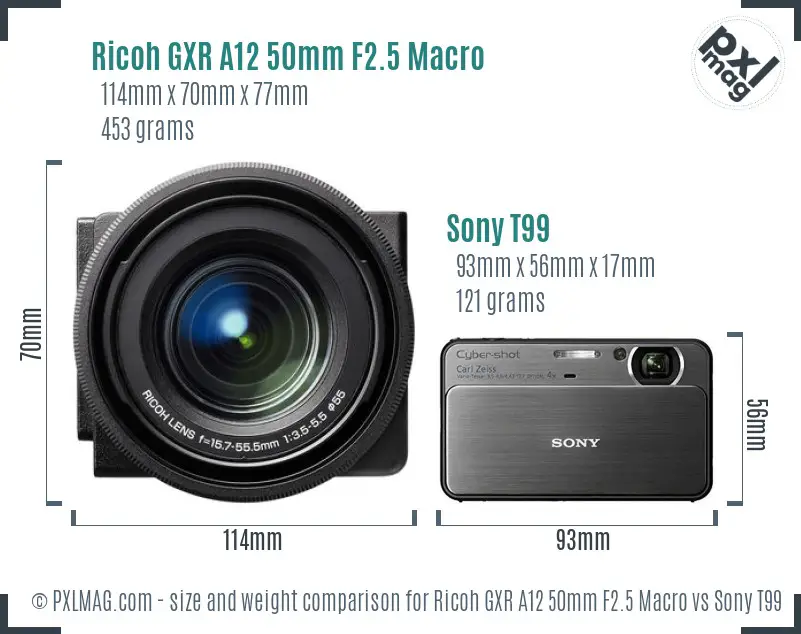 Ricoh GXR A12 50mm F2.5 Macro vs Sony T99 size comparison