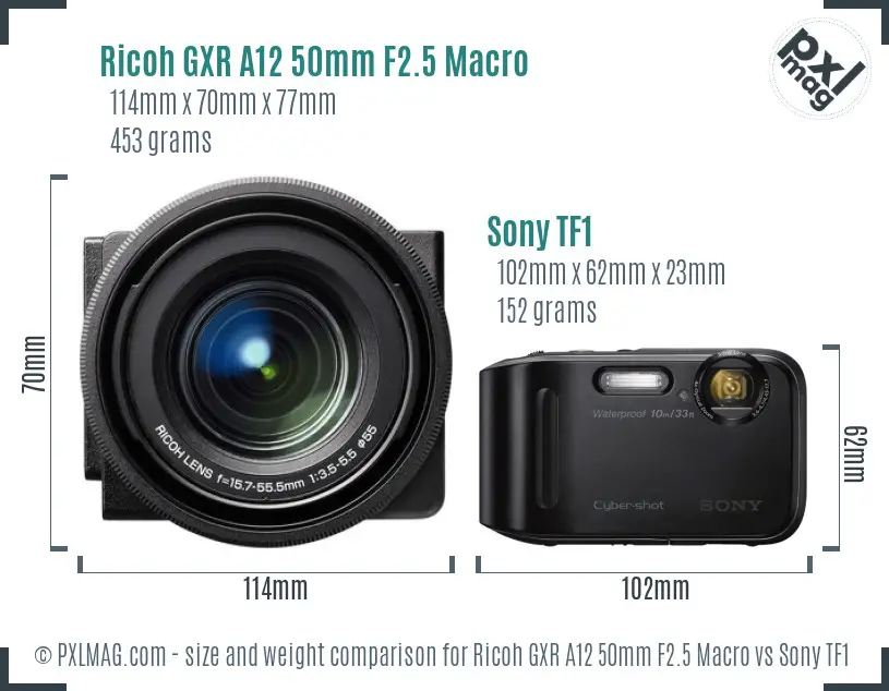 Ricoh GXR A12 50mm F2.5 Macro vs Sony TF1 size comparison