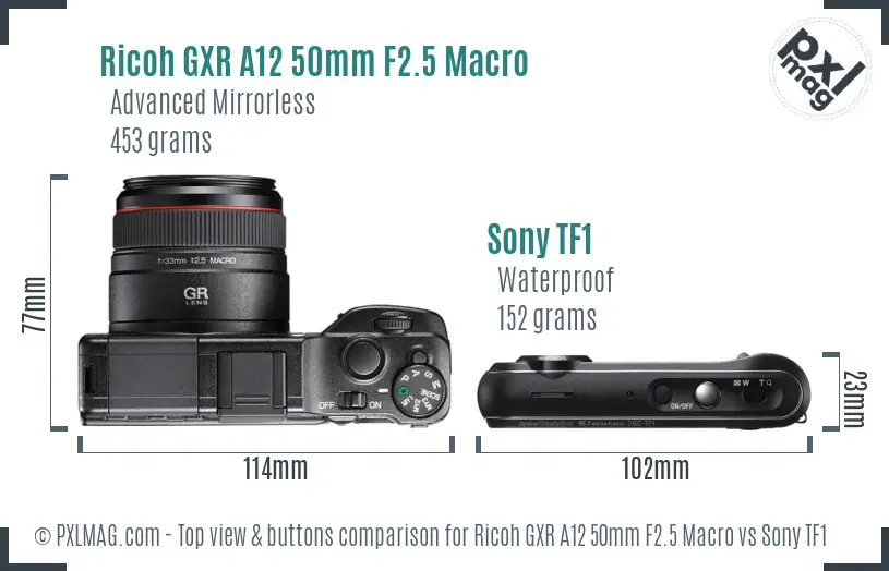 Ricoh GXR A12 50mm F2.5 Macro vs Sony TF1 top view buttons comparison