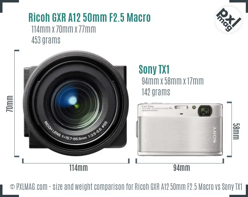 Ricoh GXR A12 50mm F2.5 Macro vs Sony TX1 size comparison