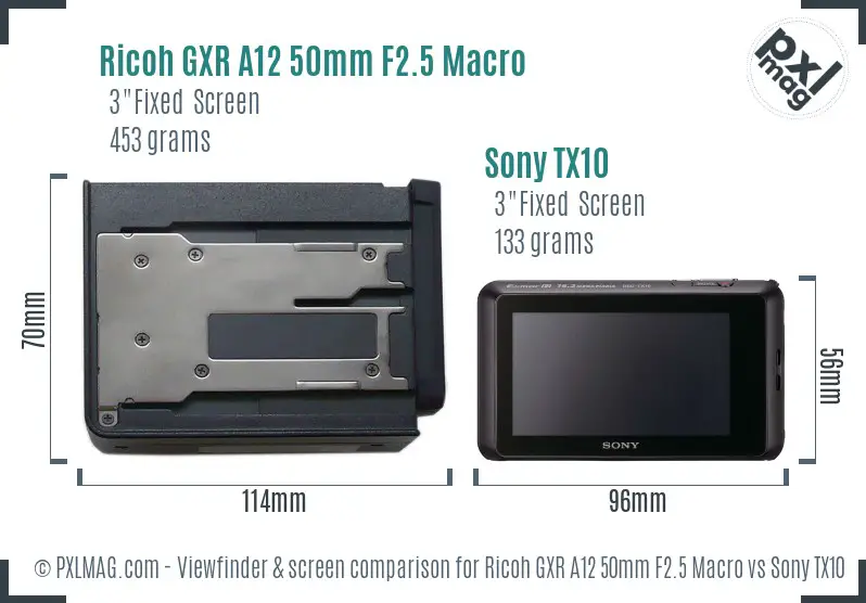 Ricoh GXR A12 50mm F2.5 Macro vs Sony TX10 Screen and Viewfinder comparison