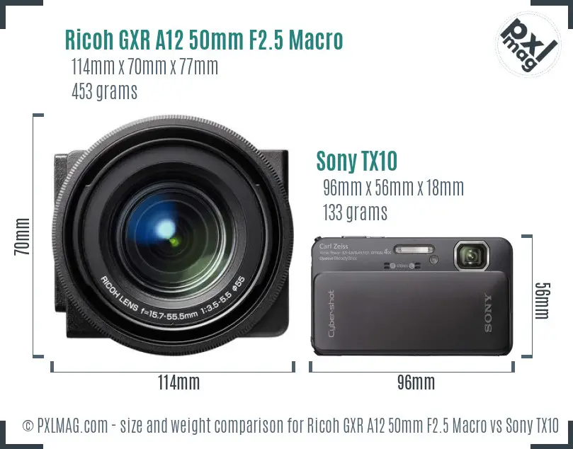 Ricoh GXR A12 50mm F2.5 Macro vs Sony TX10 size comparison