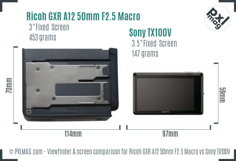 Ricoh GXR A12 50mm F2.5 Macro vs Sony TX100V Screen and Viewfinder comparison