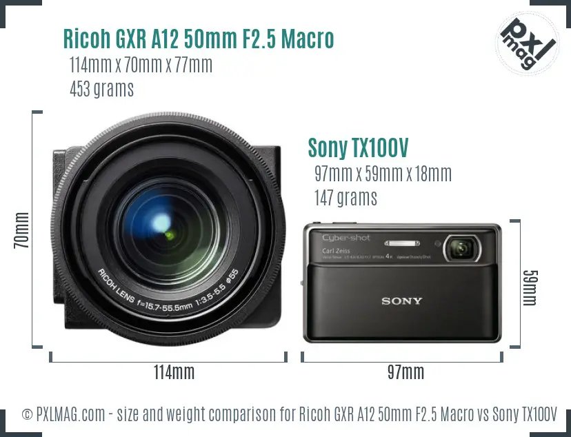 Ricoh GXR A12 50mm F2.5 Macro vs Sony TX100V size comparison