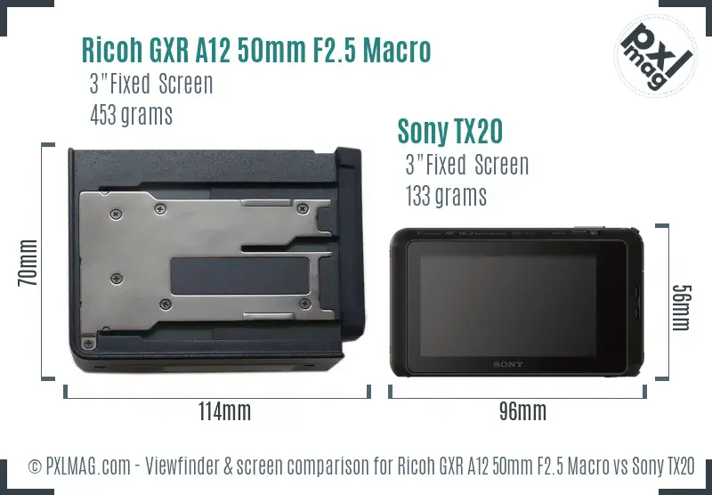 Ricoh GXR A12 50mm F2.5 Macro vs Sony TX20 Screen and Viewfinder comparison