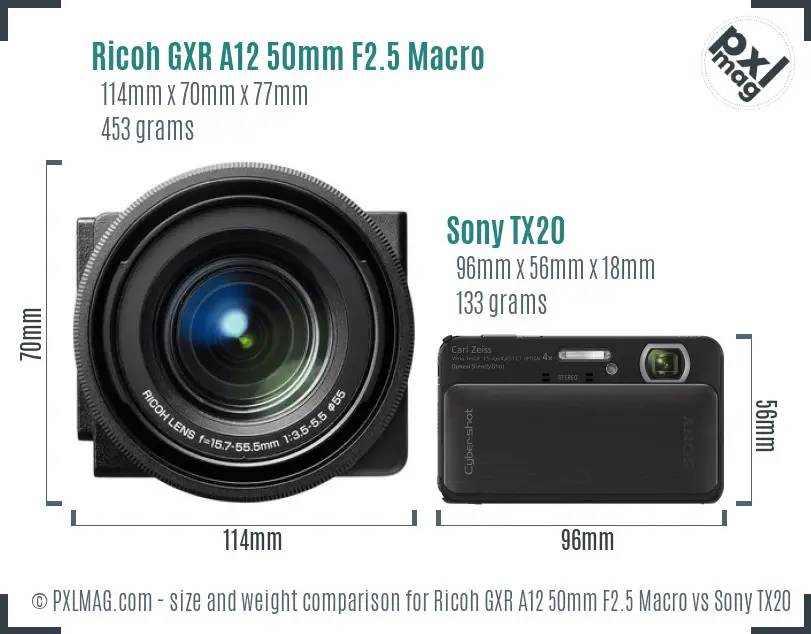 Ricoh GXR A12 50mm F2.5 Macro vs Sony TX20 size comparison