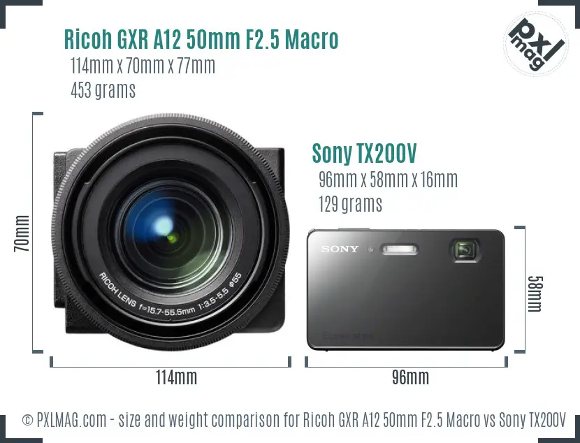 Ricoh GXR A12 50mm F2.5 Macro vs Sony TX200V size comparison