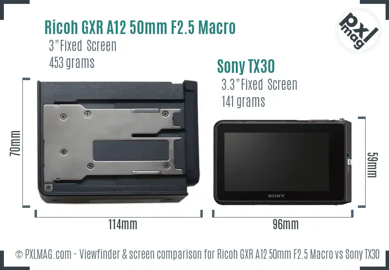 Ricoh GXR A12 50mm F2.5 Macro vs Sony TX30 Screen and Viewfinder comparison