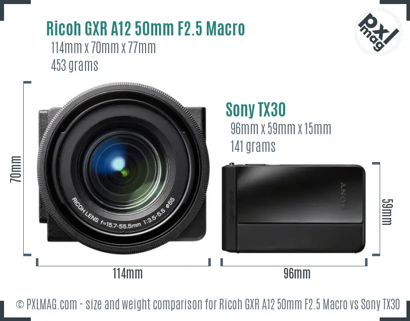 Ricoh GXR A12 50mm F2.5 Macro vs Sony TX30 size comparison