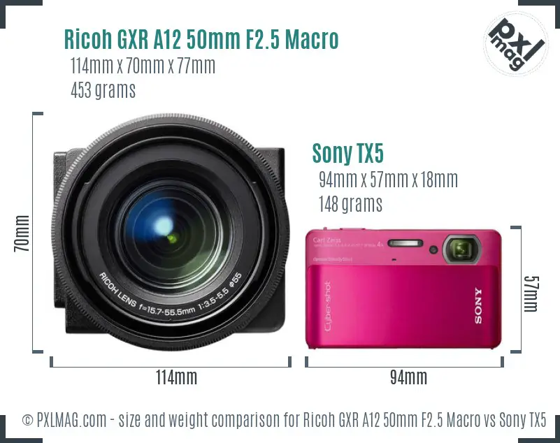 Ricoh GXR A12 50mm F2.5 Macro vs Sony TX5 size comparison