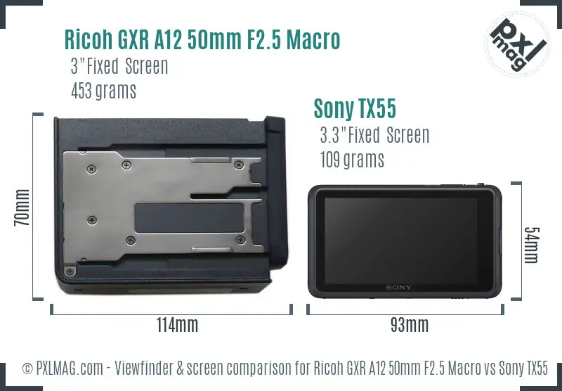 Ricoh GXR A12 50mm F2.5 Macro vs Sony TX55 Screen and Viewfinder comparison