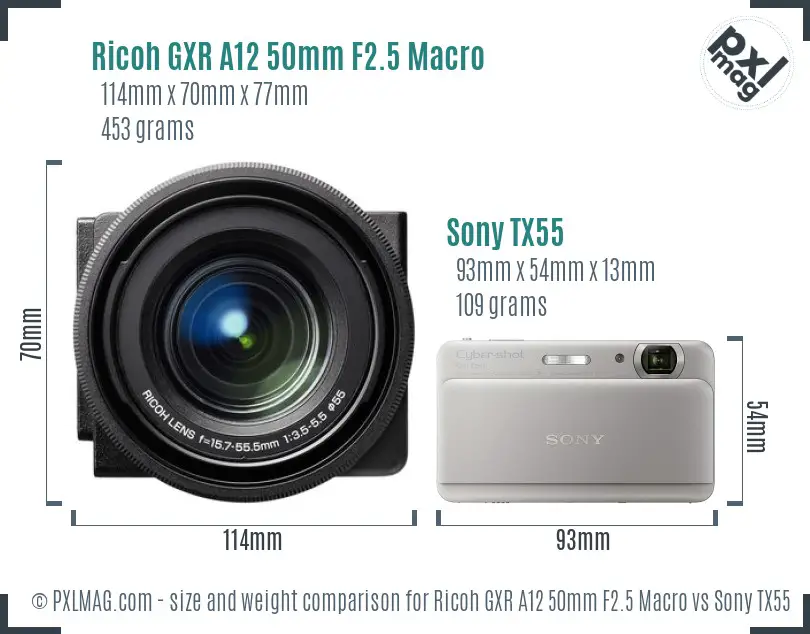 Ricoh GXR A12 50mm F2.5 Macro vs Sony TX55 size comparison