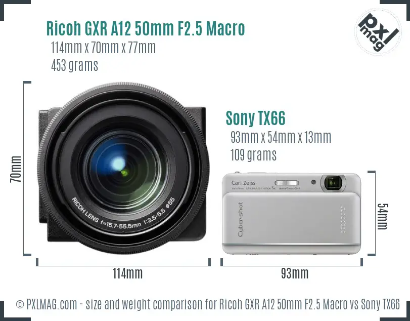 Ricoh GXR A12 50mm F2.5 Macro vs Sony TX66 size comparison