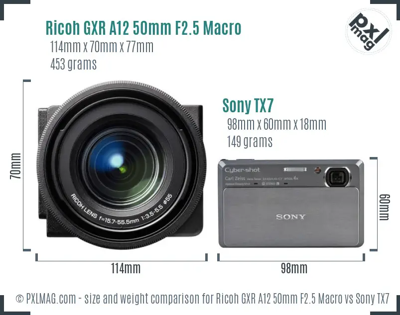 Ricoh GXR A12 50mm F2.5 Macro vs Sony TX7 size comparison