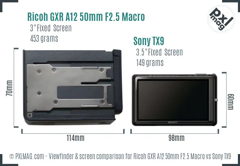 Ricoh GXR A12 50mm F2.5 Macro vs Sony TX9 Screen and Viewfinder comparison