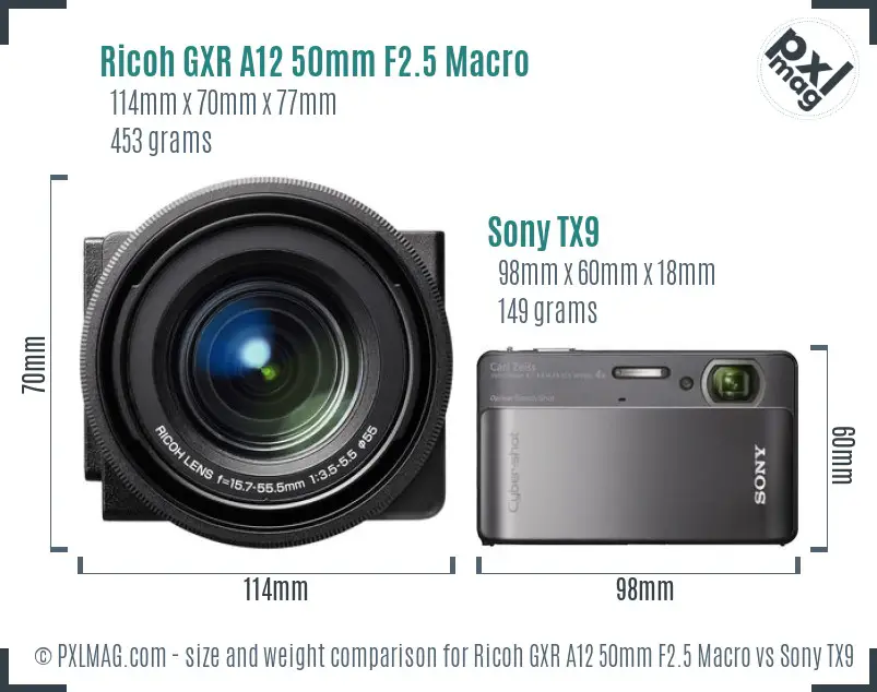 Ricoh GXR A12 50mm F2.5 Macro vs Sony TX9 size comparison