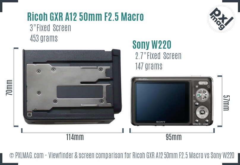 Ricoh GXR A12 50mm F2.5 Macro vs Sony W220 Screen and Viewfinder comparison