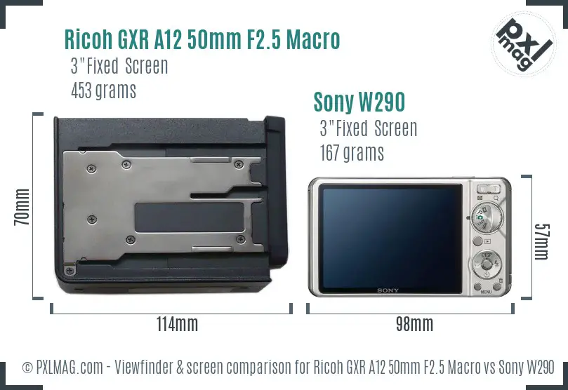 Ricoh GXR A12 50mm F2.5 Macro vs Sony W290 Screen and Viewfinder comparison