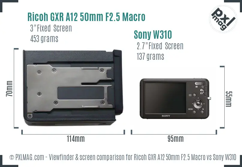 Ricoh GXR A12 50mm F2.5 Macro vs Sony W310 Screen and Viewfinder comparison