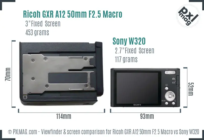 Ricoh GXR A12 50mm F2.5 Macro vs Sony W320 Screen and Viewfinder comparison