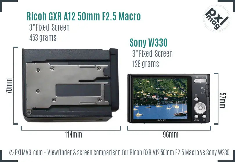 Ricoh GXR A12 50mm F2.5 Macro vs Sony W330 Screen and Viewfinder comparison