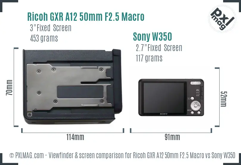 Ricoh GXR A12 50mm F2.5 Macro vs Sony W350 Screen and Viewfinder comparison