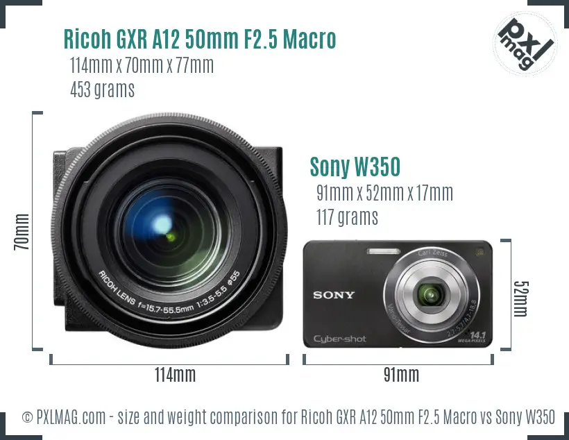 Ricoh GXR A12 50mm F2.5 Macro vs Sony W350 size comparison