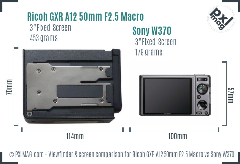 Ricoh GXR A12 50mm F2.5 Macro vs Sony W370 Screen and Viewfinder comparison