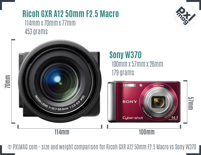 Ricoh GXR A12 50mm F2.5 Macro vs Sony W370 size comparison