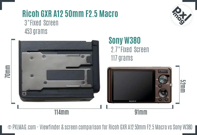 Ricoh GXR A12 50mm F2.5 Macro vs Sony W380 Screen and Viewfinder comparison