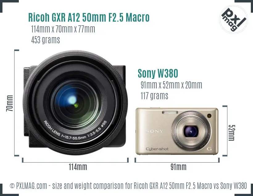 Ricoh GXR A12 50mm F2.5 Macro vs Sony W380 size comparison