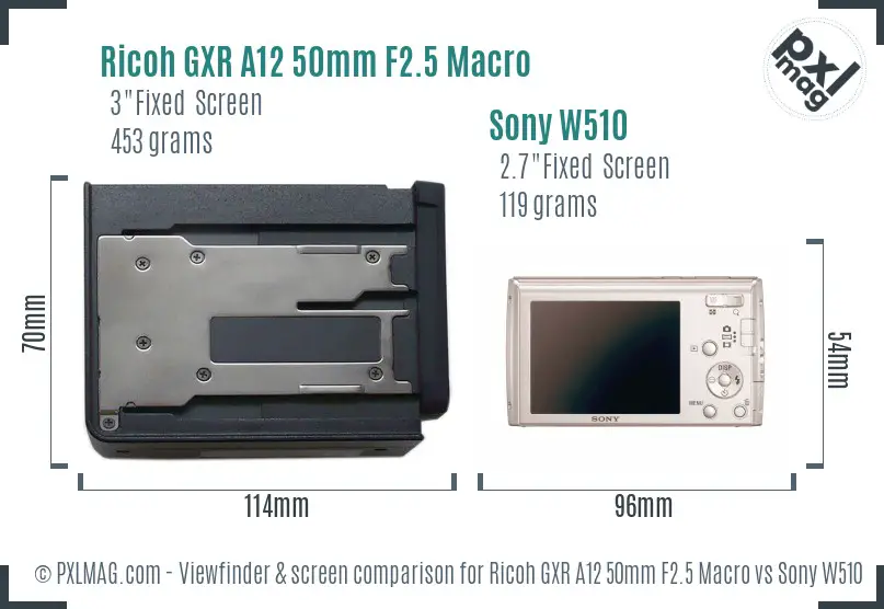 Ricoh GXR A12 50mm F2.5 Macro vs Sony W510 Screen and Viewfinder comparison