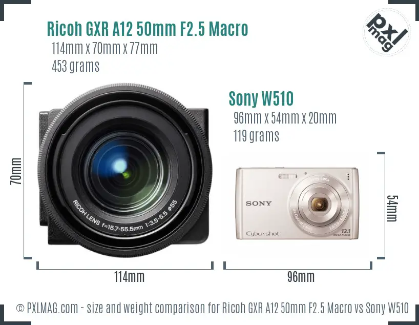 Ricoh GXR A12 50mm F2.5 Macro vs Sony W510 size comparison