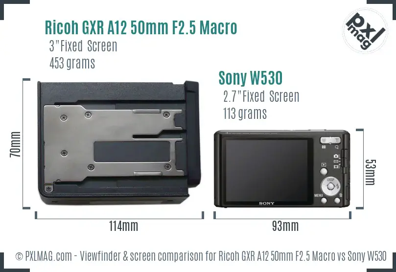 Ricoh GXR A12 50mm F2.5 Macro vs Sony W530 Screen and Viewfinder comparison