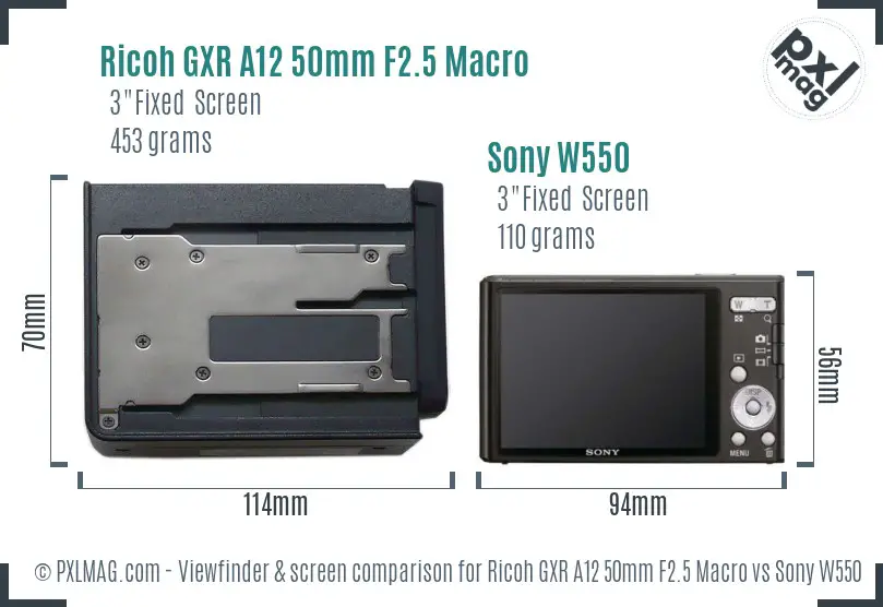 Ricoh GXR A12 50mm F2.5 Macro vs Sony W550 Screen and Viewfinder comparison