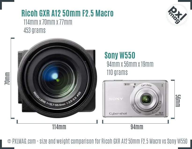 Ricoh GXR A12 50mm F2.5 Macro vs Sony W550 size comparison