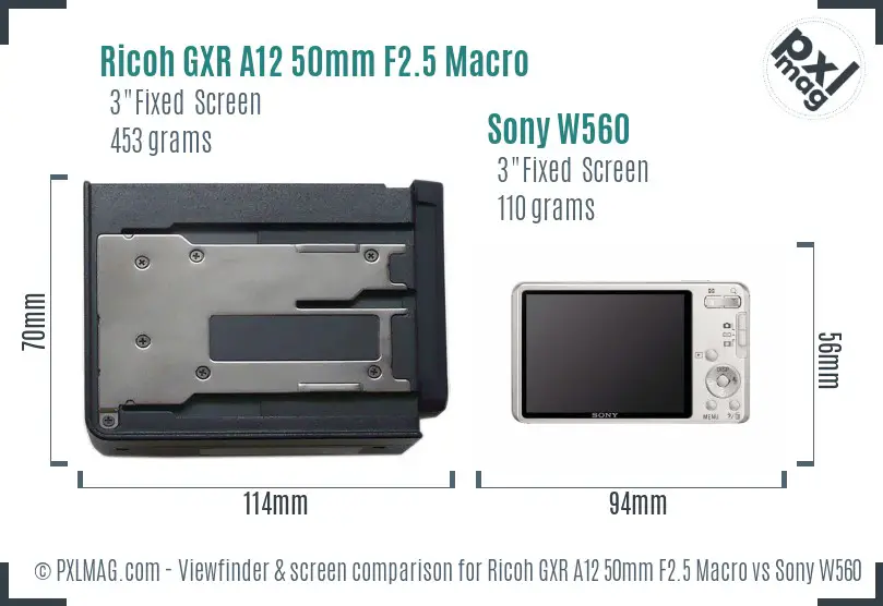 Ricoh GXR A12 50mm F2.5 Macro vs Sony W560 Screen and Viewfinder comparison