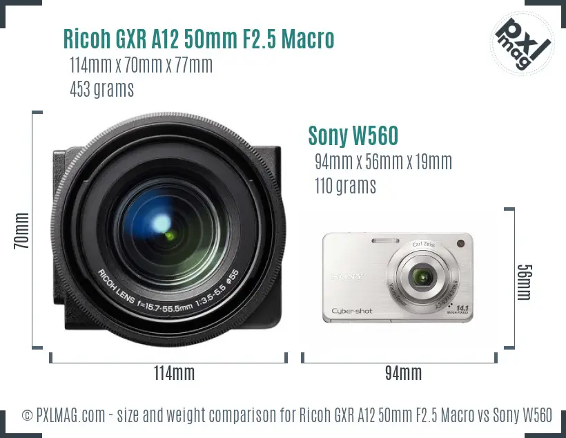 Ricoh GXR A12 50mm F2.5 Macro vs Sony W560 size comparison