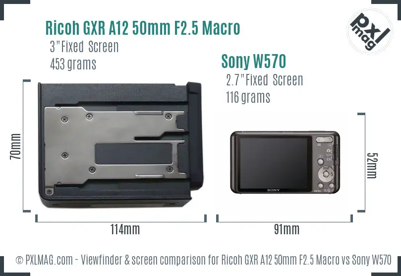 Ricoh GXR A12 50mm F2.5 Macro vs Sony W570 Screen and Viewfinder comparison