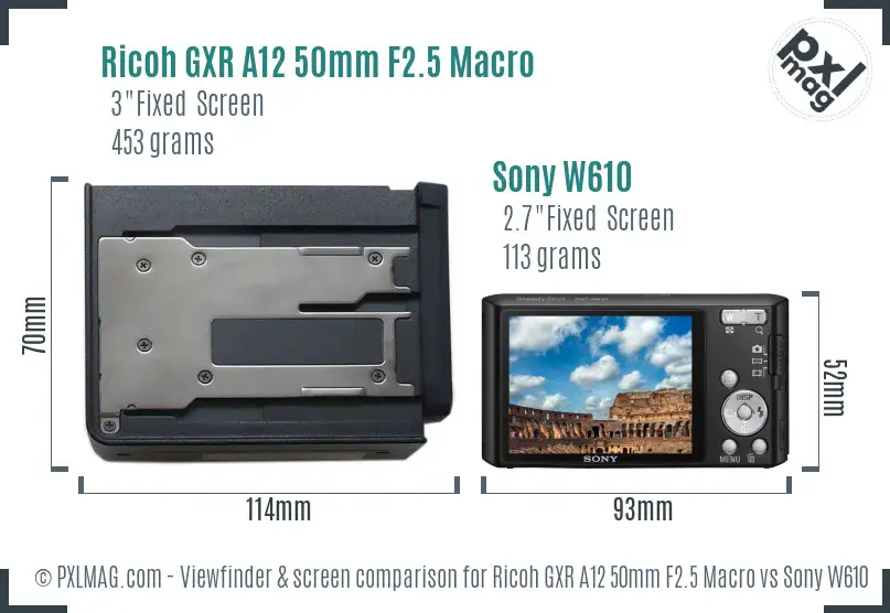 Ricoh GXR A12 50mm F2.5 Macro vs Sony W610 Screen and Viewfinder comparison Ricoh GXR A12 50mm F2.5 Macro vs Sony W610 Screen and Viewfinder comparison