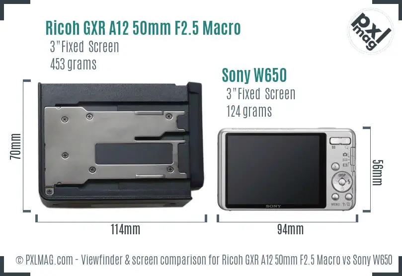 Ricoh GXR A12 50mm F2.5 Macro vs Sony W650 Screen and Viewfinder comparison