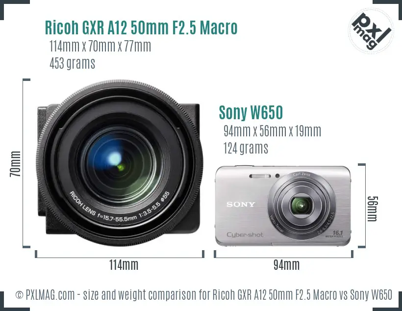 Ricoh GXR A12 50mm F2.5 Macro vs Sony W650 size comparison