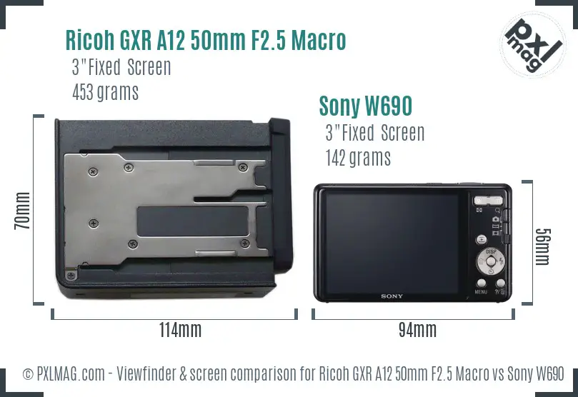 Ricoh GXR A12 50mm F2.5 Macro vs Sony W690 Screen and Viewfinder comparison